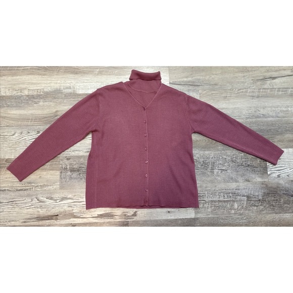 Vtg Sag Harbor Sweater Set Petite Mauve Twinset Cardigan Turtleneck 90s Y2K - Picture 2 of 15